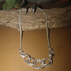 Monet St. Jude Interlocking Rings Chain Necklace Monet Hoop Post Earrings Set